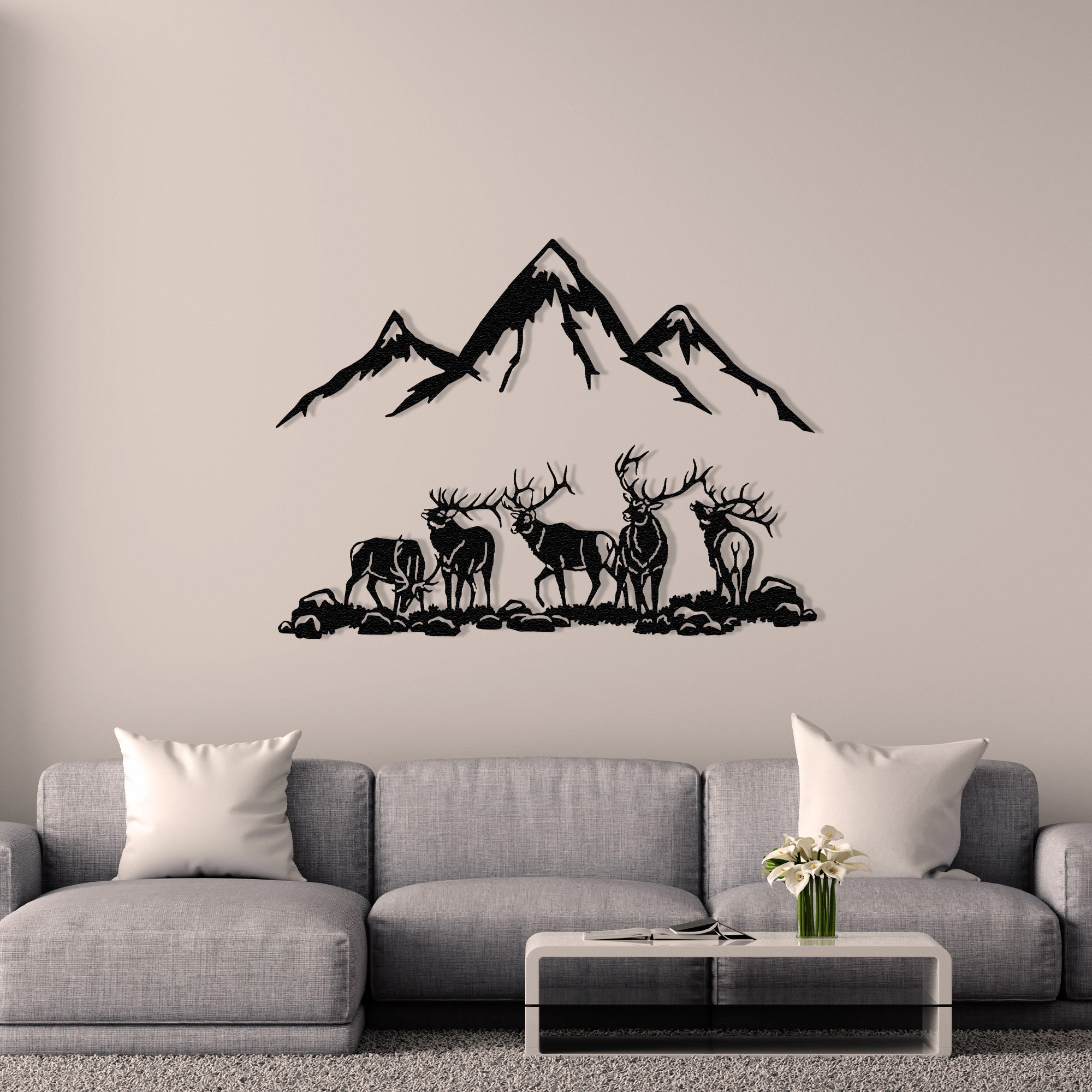 Mountain Elk Metal Wall Art, Forest Nature Scene Decor, Extra Large ...