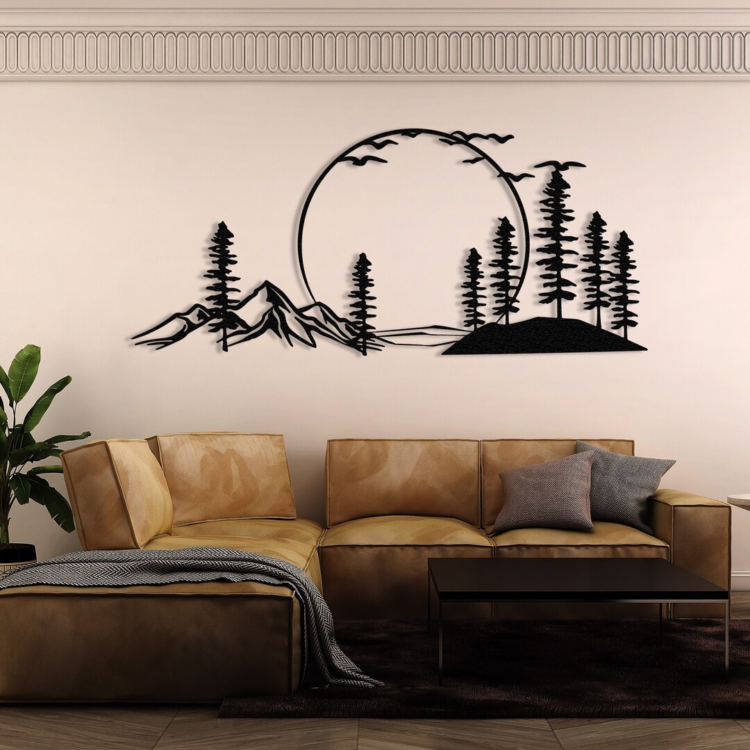 Mountain and Forest Metal Wall Art, Hill and Tree Metal Wall Art ...