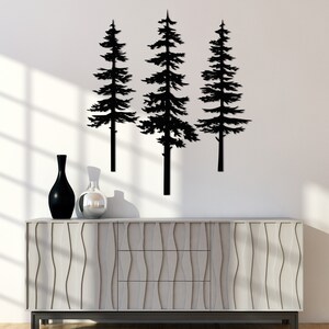 Pine Tree Metal Wall Art Tree of Life Sef of 3 Home Decor Long Narrow ...