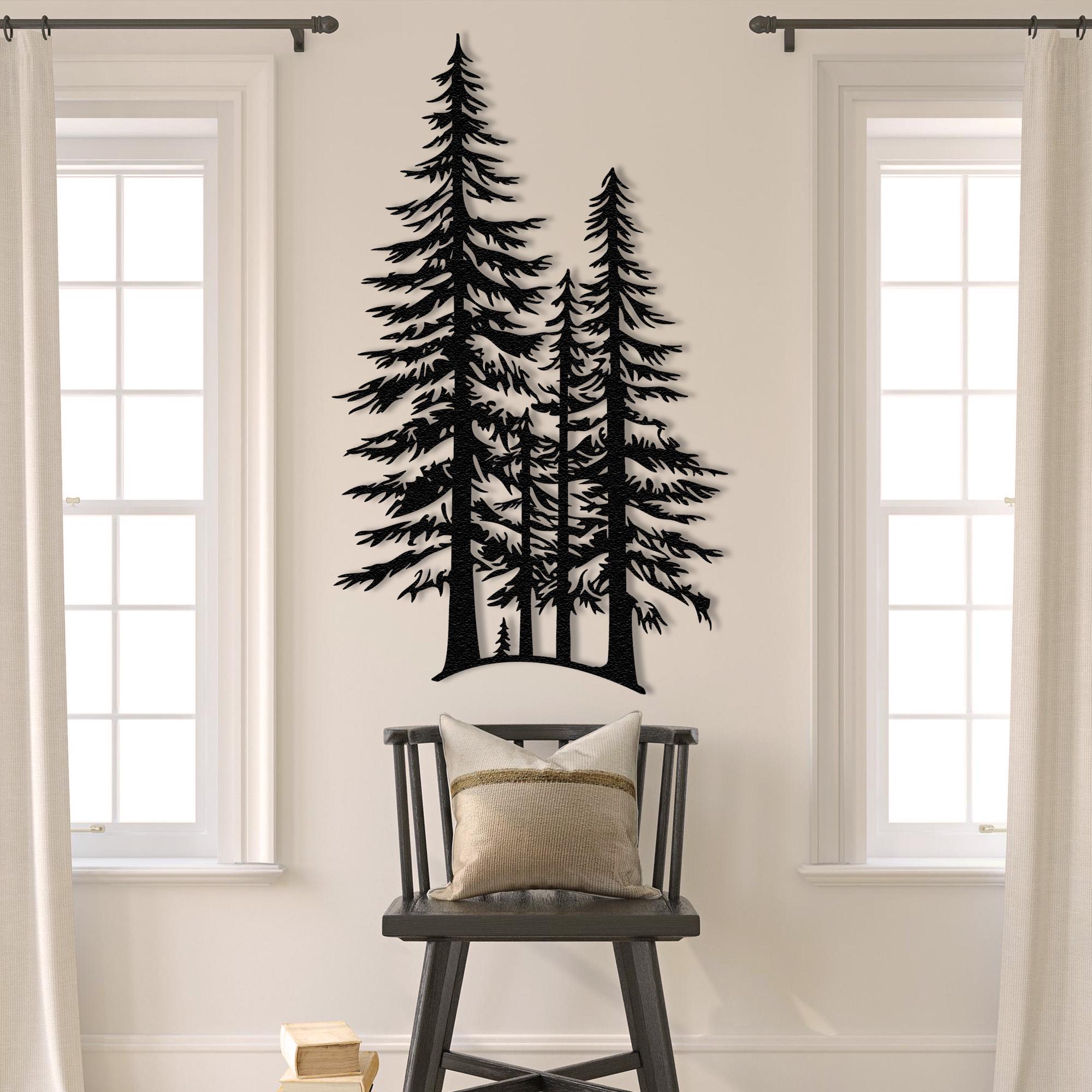 Large Pine Tree Metal Wall Art - Forest Silhouette Wall Decor -modern ...