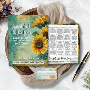 Spiritual Warfare printable and fillable PDF devotional journal for spiritual growth, 30 days of scripture, reflection questions, & prayers.