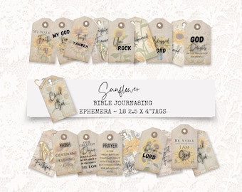 Sunflower Scripture & Encouragement Tags - 16 Printable 2.5 x 4" Tags with Bible Verses and Uplifting Words, Instant PDF Download