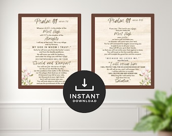 Psalm 91 Wall Art, Bible Verse Print, Scripture Wall Art, Printable Psalm 91, Christian Gift, Christian Wall Decor, Christian Home Decor