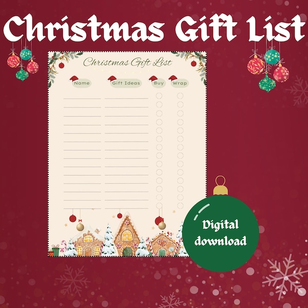 Christmas Gift List Editable | Fillable | PDF | Printable Christmas Planner Printable | Holiday Gift List