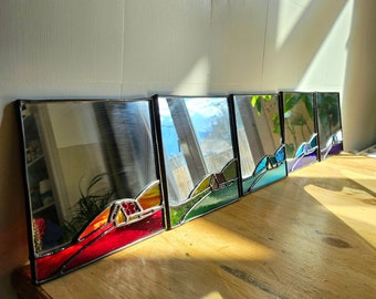 Mini stained glass mirrors - countryside landscape collection