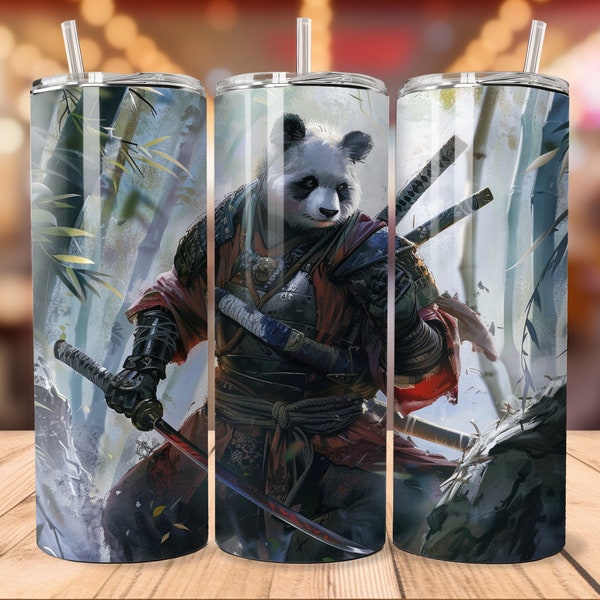 Panda Ronin Warrior Tumbler,20 oz Skinny Tumbler Sublimation Design, Straight and Tapered Tumbler Wrap, Instant Digital Download PNG