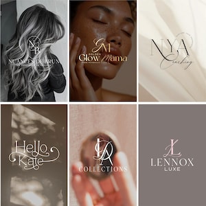 May include: A collection of six logos with different designs. The logos feature text including "Nuances de Brun", "Golden Glow Mama", "NYA Coaching", "Hello Kate", "IA Collections", and "Lennox Luxe". The logos use a variety of fonts, including script and sans-serif.