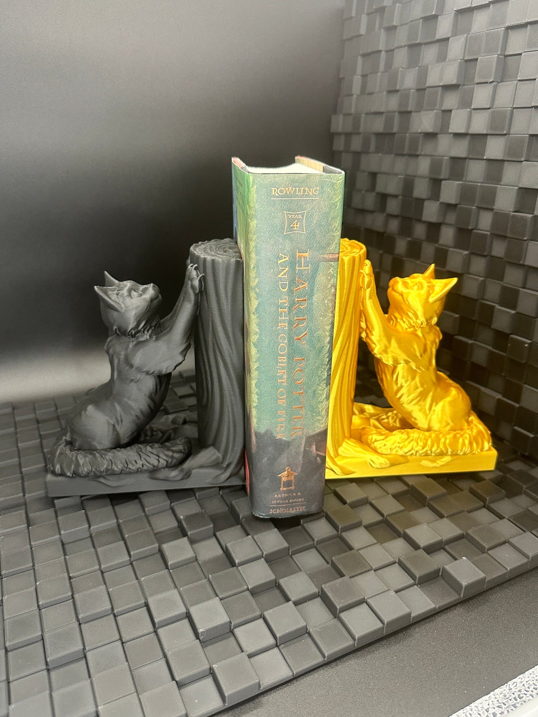 Cat Scratch Bookend Set / Home Library / Bookshelf Decor / Book ...