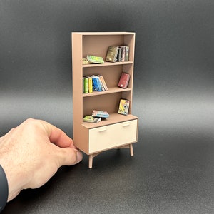1/12 Scale Mini Mid Century Modern Bookcase / Bookshelf / Mini Books / Bookcase / Miniatures / Doll House Furniture