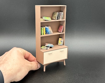 1/12 Scale Mini Mid Century Modern Bookcase / Bookshelf / Mini Books / Bookcase / Miniatures / Doll House Furniture
