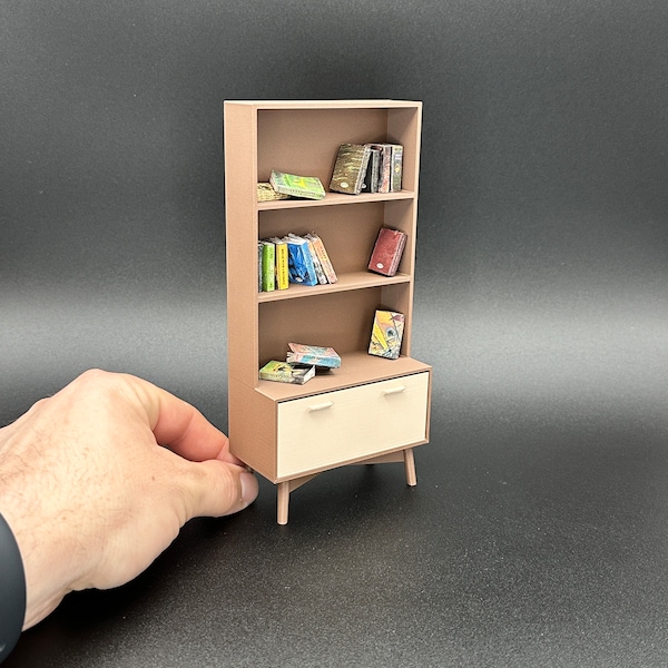 1/12 Scale Mini Mid Century Modern Bookcase / Bookshelf / Mini Books / Bookcase / Miniatures / Doll House Furniture