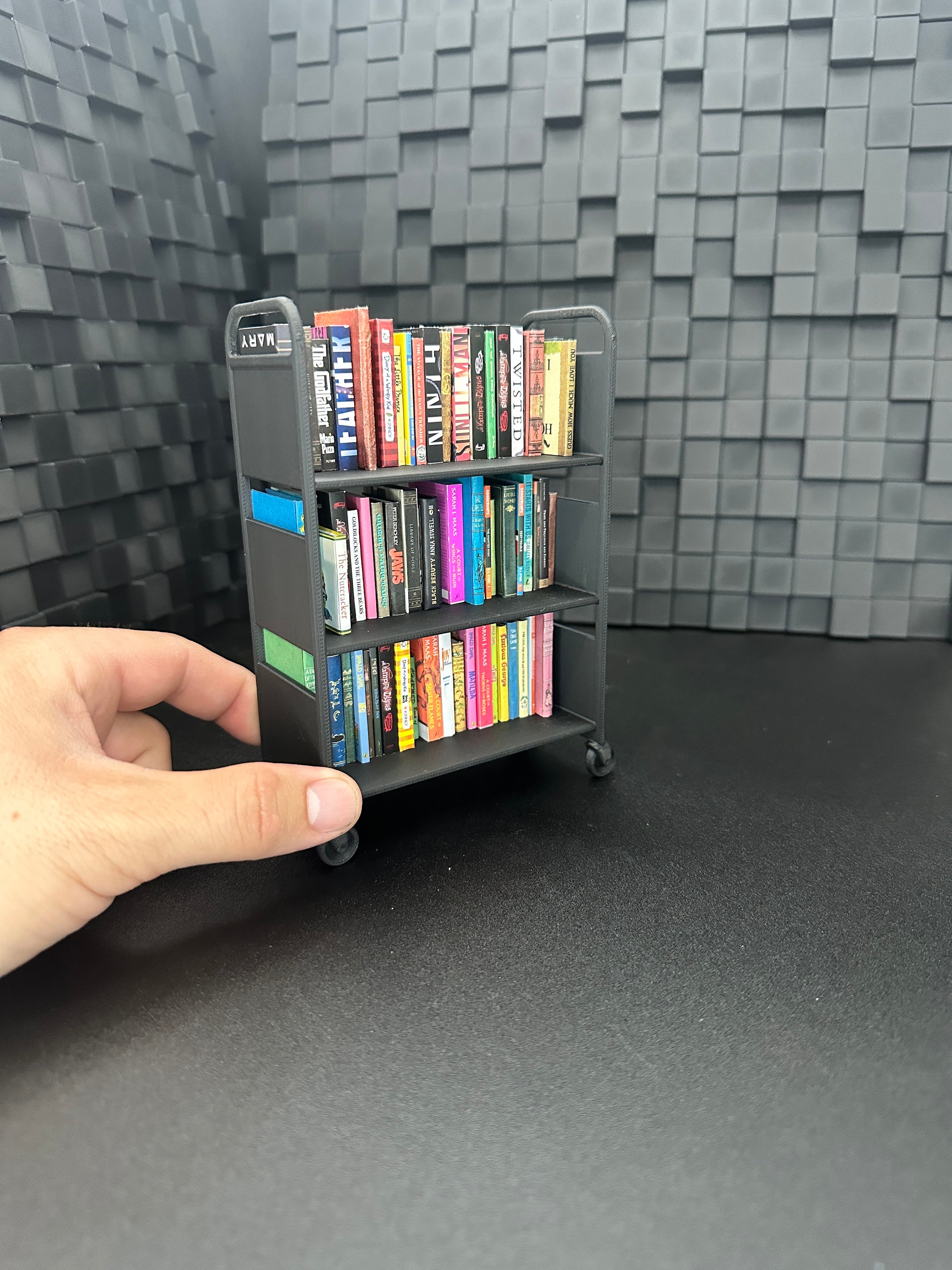 1/6 Scale 3 Shelf Mini Library Cart/ Mini Brands Books / Mini Books / Bookcase / Miniatures / Doll House Furniture