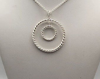 Argentium Silver Rope Twist Double Circle Pendant.