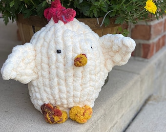 Hand Knit Chicken, Chicken Stuffed Animal, Farm Animal Plush Toy, Spring Chicken, Chunky yarn soft chicken home decor, birthday gift