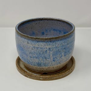 Small Rich Blue and Speckled Tan Ceramic Planter w/Dish