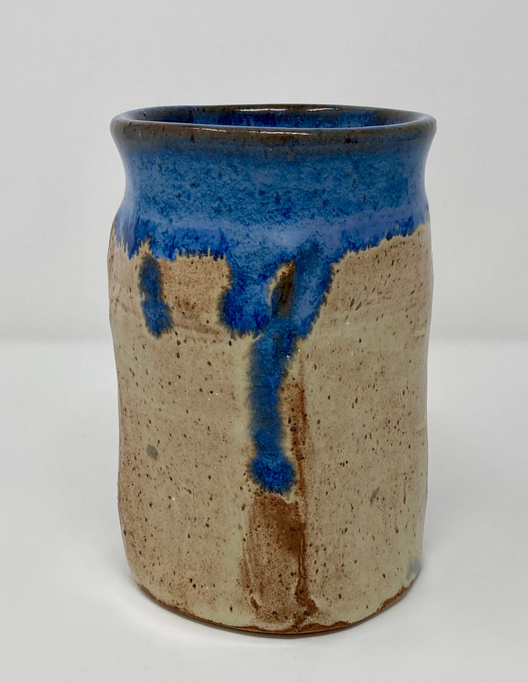 四角い志野と青の手作り陶器の花瓶 - Etsy 日本