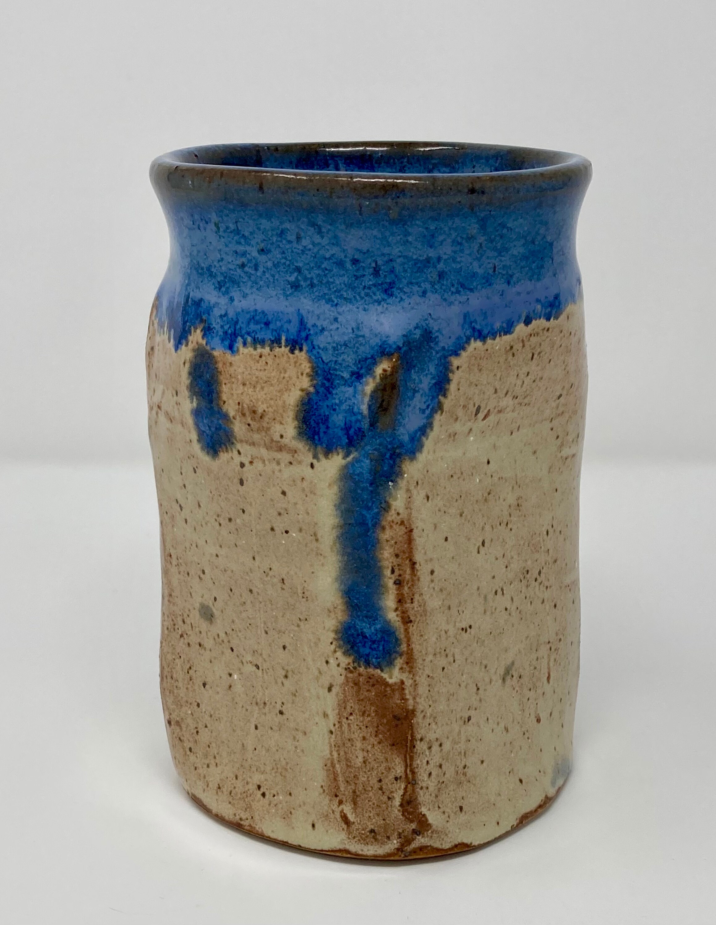 四角い志野と青の手作り陶器の花瓶 - Etsy 日本