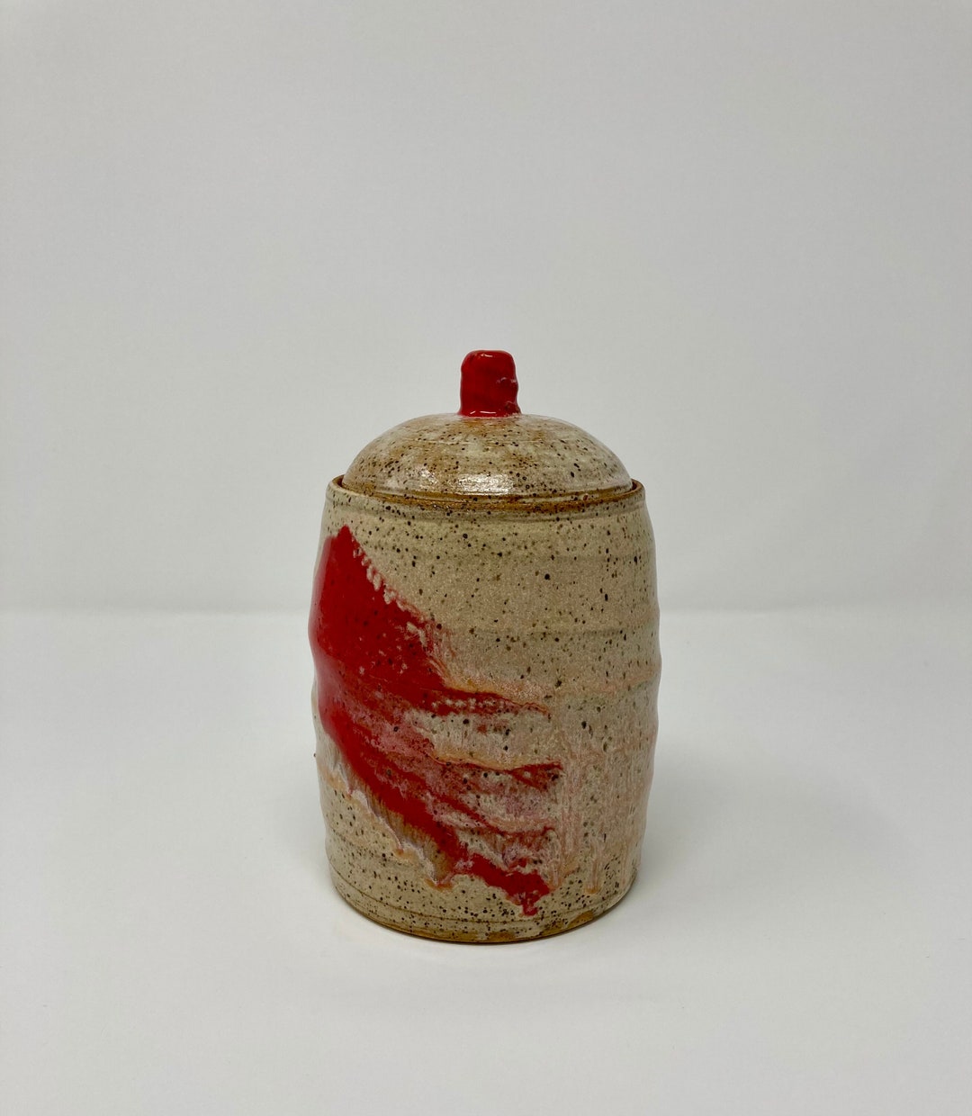 斑点のある黄褐色と赤い蓋の瓶 - Etsy 日本