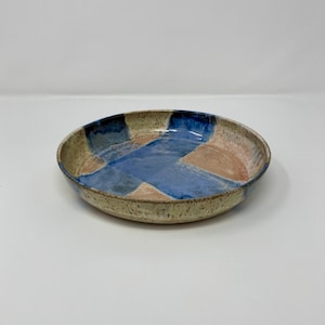 Striped Blue and Speckled Tan Pasta Bowl