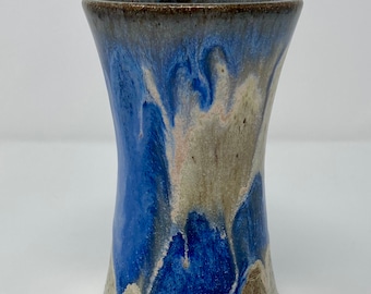 Blue and Speckled Tan Hourglass Vase