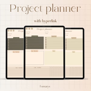 Planificador de proyectos sin fecha: Planificador de proyectos de color beige, planificador de proyectos para estudiantes, planificador de oficiales para oficiales
