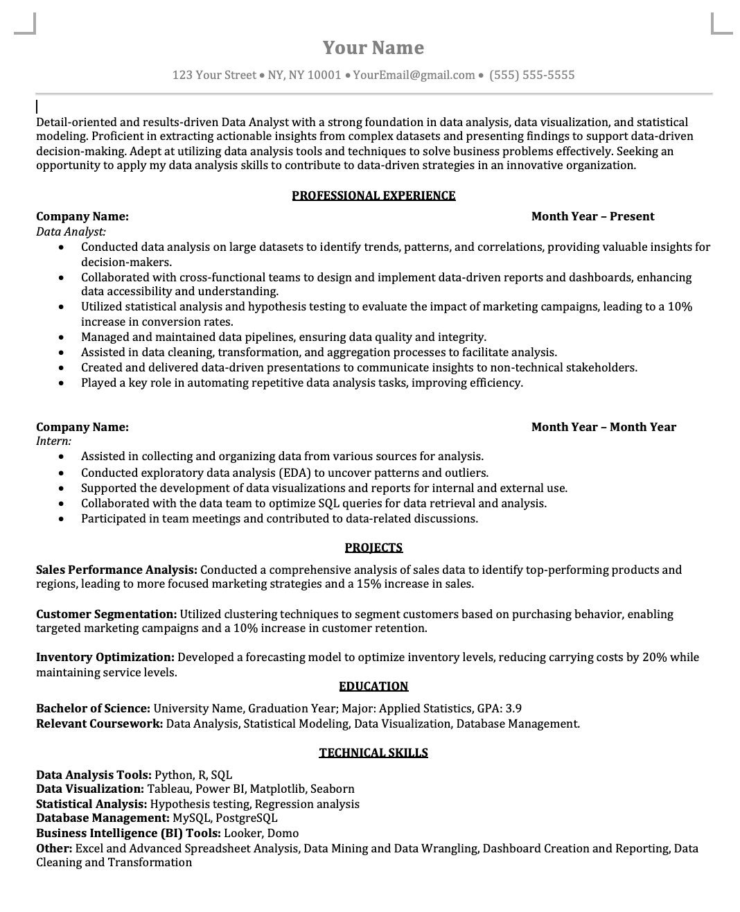 Resume template data analyst etsy