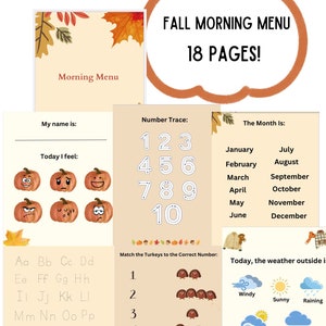 Fall Morning Menu Pages | Homeschool Morning Menu Pages | Preschool Morning Menu | Kindergarten Morning Menu | Homeschool Printables |