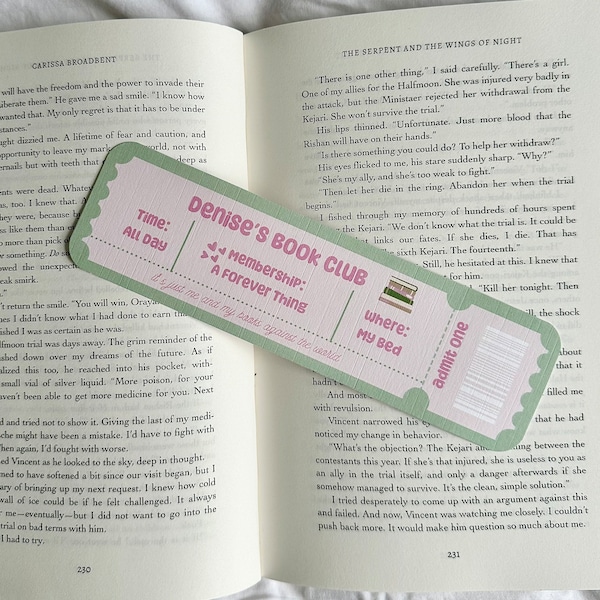 Personalised Name Book Club | Personalised Bookmark | Customisable Bookmark | Book Club Ticket Bookmark | Cute Bookmark | Handmade Bookmark