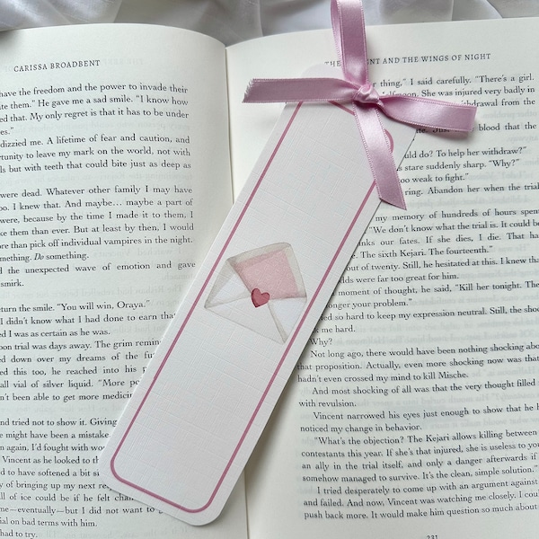 Marque-page en ruban avec lettre d'amour | Marque-page ruban | Marque-page rose | Cadeaux pour les lecteurs | Marque-page fait main | Cadeaux livresques | Marque-page mignon