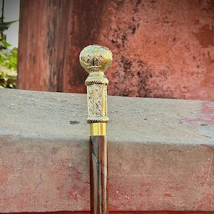 Brass Walking Cane - Ergonomic Wooden Cane - Carved Wooden Walking Stick - Steampunk Hiking Cane Fantasy Cane For Men & Women