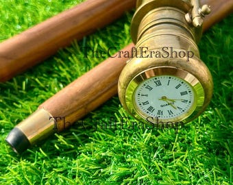 Steampunk Brass Telescope Walking Cane: Nautical Spyglass Design