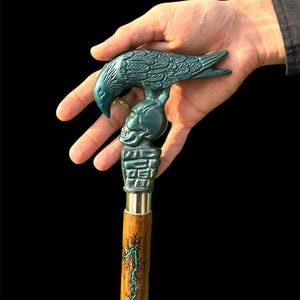 Brass Crow & Skull Walking Stick | Gothic Style Wooden Carved Walking Cane | Fancy Walking Cane For Men, Gentlemen Cane Personalized Cane