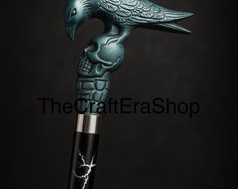 Raven Brass Handle Walking Cane: Gothic Steampunk Wooden Stick
