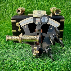 Nautische messing sextant met twee telescopen, nautisch navigatie-instrument, messing maritiem decor, replica astrolabium messing, schip sextant cadeau