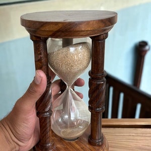 Solid Brass Sand Timer, Brass and Wood Hourglass, Engraved Hourglass for Home And Office And Decor