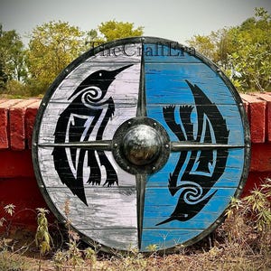 Mittelalterliches Wikinger Schild | Rabe Valhalla Wikinger Schild | Schaukampftauglicher Wikinger Schild | Wikinger Cosplay Schild | Halloween-Kostüm und Geschenk