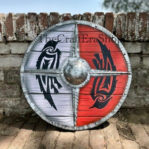 Medieval Viking Shield | Raven Valhalla Viking Shield | Battle-Worn Shield | Norse Mythology | Wooden Viking Wall Décor | LARP, Cosplay