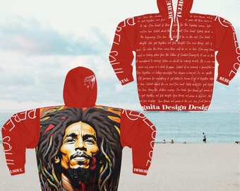 Unisex Pullover Hoodie (AOP) red One Love Bob Marley Reggae Hoodie Streetstyle Brand New Label Hoodie for Hoodie Lovers Streetdancewear