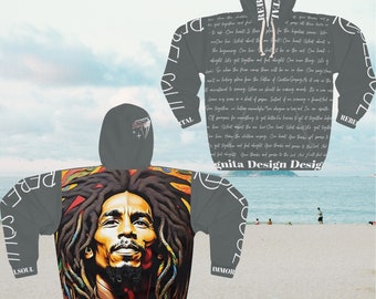 Unisex Pullover Hoodie (AOP) gray High Quality Exclusive Design Bob Marley eye-catching Reggae Music Lovers Hoodie Gift Streetwear Dancewear