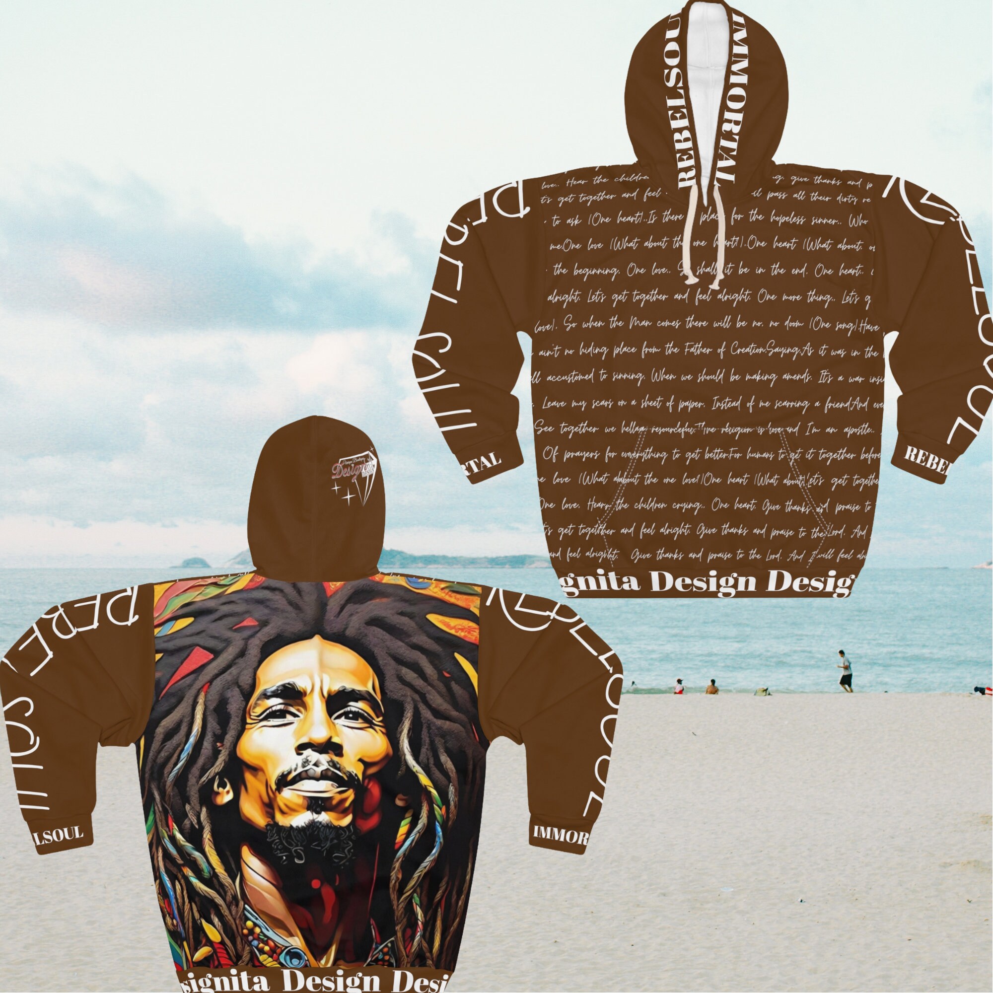 Unisex Pullover Hoodie (AOP) Coffeebrown Bob Marley Reggae Music Lovers Hoodie New Label High Quality Fashion Hoodie Gift for Friend