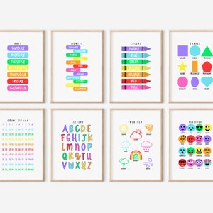 Carteles educativos imprimibles: Conjunto de 8 / Decoración del aula / Decoración de la sala de juegos / Recursos de educación en el hogar
