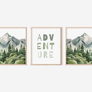 Nursery Decor Mountain Adventure, Nursery Wall Art, Boy Nursery Decor, Adventure Theme Nursery, Forest, Sage Green, Woodland Animals
