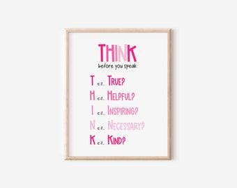 Denke bevor du sprichst Poster, Klassenzimmer Regeln, Schul Counselor Zeichen, Counselor Büro Dekor, Motivations Poster, Montessori Wandkunst