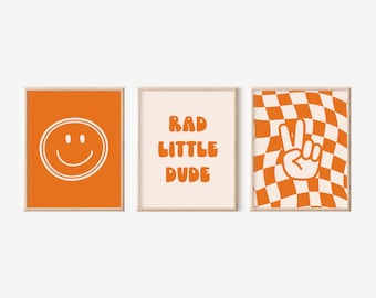 Retro Boho Rad Little Dude Groovy Nursery Decor, Checkered Smiley Poster, Baby Boy Kids Room Decor, Toddler Poster, Newborn Gift, Print