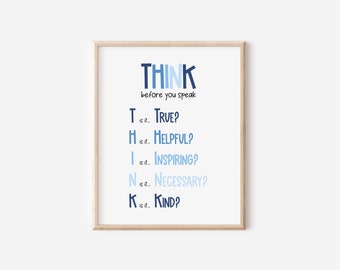 Denke bevor du sprichst Poster, Klassenzimmer Regeln, Schul Counselor Zeichen, Counselor Büro Dekor, Motivations Poster, Montessori Wandkunst