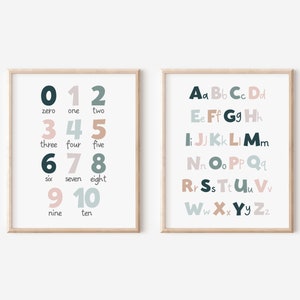 Educational Posters, Printable, Set of 2 Kids Prints, Neutral Alphabet Number Prints, Homeschool Decor, Educational Resources, A-Z, 0-10
