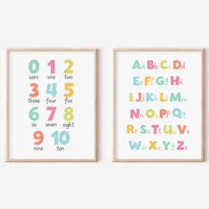 Educational Posters, Printable, Set of 2 Kids Prints, Neutral Alphabet Number Prints, Homeschool Decor, Educational Resources, A-Z, 0-10
