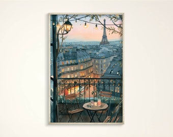 Paris Art Print, Montmartre Print, Paris Rooftop Wall Art Decor, Paris Canvas, Cozy Paris Watercolor Print, Paris Framed Poster Travel Gift