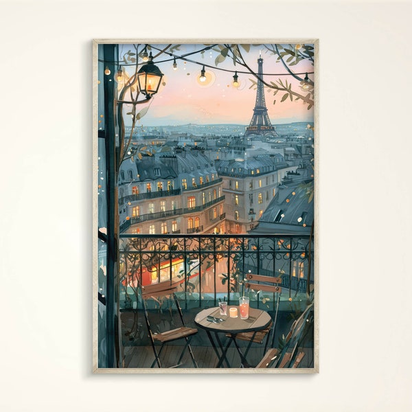 Paris Art Print, Montmartre Print, Paris Rooftop Wall Art Decor, Paris Canvas, Cozy Paris Watercolor Print, Paris Framed Poster Travel Gift