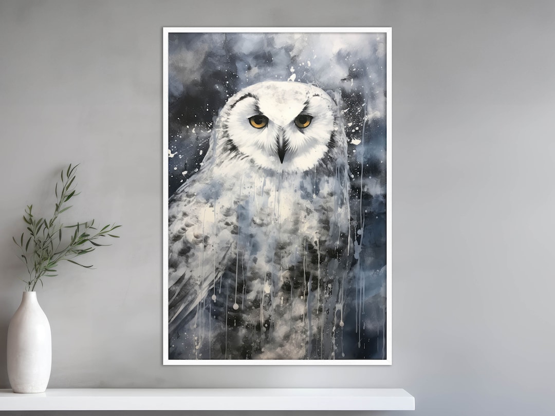 Watercolor Winter Snowy Owl Wallart Snowy Arctic Cold Etsy